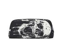 JEJEA Astuccio in pelle con stampa teschio fantasma horror, astuccio per matite di grande capacità, borsa per penne per cancelleria, borsa versatile per il trucco, Argento, Taglia unica, Beauty case