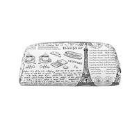 JEJEA Astuccio in pelle con stampa Torre Eiffel caffè parigino, grande capacità, astuccio per cancelleria, borsa versatile per il trucco, Argento, Taglia unica, Beauty case