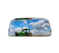 JEJEA Astuccio in pelle con stampa trattore sotto cielo blu e nuvole bianche, astuccio per matite di grande capacità, astuccio per cancelleria e penne, borsa versatile per il trucco, Oro, Taglia