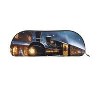 JEJEA Astuccio invernale in pelle con stampa di treno notturno con neve, con cerniera, astuccio per matite, astuccio per matite, astuccio per matite, astuccio per trucchi e cosmetici, Oro, Taglia