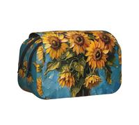 JEJEA Astuccio per matite con stampa di girasoli e pittura a olio, per matite e trucchi, organizer multiuso per Adluts, Nero , Taglia unica, Beauty case