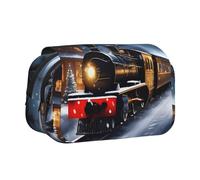 JEJEA Astuccio per matite con stampa di treno notturno invernale con neve e treno per matite e trucchi, multiuso, per Adluts, Nero , Taglia unica, Beauty case