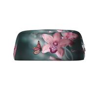 JEJEA Astuccio per matite in pelle con stampa primaverile morbida e fresca con orchidea, fiore e farfalla, astuccio per matite di grande capacità, astuccio per cancelleria e penne, borsa versatile per