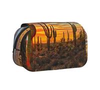JEJEA Astuccio portapenne con stampa di cactus al tramonto nel deserto per matite e trucchi multiuso per Adluts, Nero , Taglia unica, Beauty case