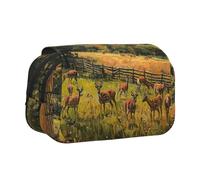 JEJEA Astuccio portapenne con stampa di fattoria con cervo, astuccio per matite e trucchi, multiuso, per Adluts, Nero , Taglia unica, Beauty case