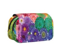 JEJEA Astuccio portapenne con stampa di fiori arcobaleno per matite e trucchi multiuso per Adluts, Nero , Taglia unica, Beauty case