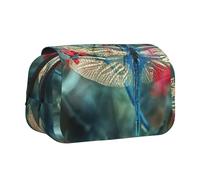 JEJEA Astuccio portapenne con stampa di libellula sul fiore per matite e trucchi, organizer multiuso per Adluts, Nero , Taglia unica, Beauty case