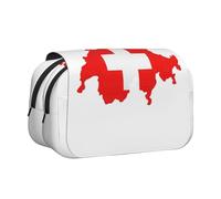 JEJEA Astuccio portapenne con stampa di mappa della bandiera svizzera, portapenne per matite e trucchi, organizer multiuso per Adluts, Nero , Taglia unica, Beauty case