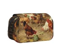 JEJEA Astuccio portapenne con stampa di polli della fattoria, astuccio per matite e trucchi multiuso per Adluts, Nero , Taglia unica, Beauty case
