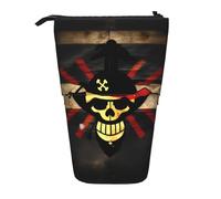 JEJEA Astuccio telescopico multifunzionale con stampa bandiera pirata carino cancelleria portapenne borsa cosmetica portatile, Nero , Taglia unica, Organizer per borse