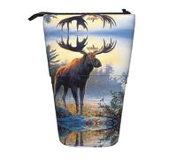 JEJEA Astuccio telescopico multifunzionale con stampa di alce del nord animale, astuccio carino per cancelleria, astuccio portatile per cosmetici, Nero , Taglia unica, Organizer per borse