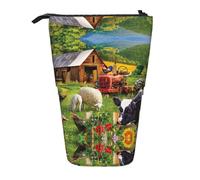 JEJEA Astuccio telescopico multifunzionale con stampa di animali della fattoria, astuccio carino per cancelleria, astuccio per penne e cosmetici portatile, Nero , Taglia unica, Organizer per borse