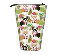 JEJEA Astuccio telescopico multifunzionale con stampa di fiori tropicali e corgi, astuccio per cancelleria carino astuccio per penne e cosmetici portatile, Nero , Taglia unica, Organizer per borse