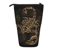 JEJEA Astuccio telescopico multifunzionale con stampa di scorpione dorato, astuccio per cancelleria carino astuccio per cosmetici portatile, nero, taglia unica, organizer per borse, Nero, One Size,