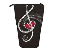 JEJEA Astuccio telescopico multifunzionale con stampa di simboli musicali e scritta "Love", astuccio per penne e cosmetici portatile, Nero , Taglia unica, Organizer per borse