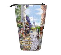 JEJEA Astuccio telescopico multifunzionale con stampa di Torre Eiffel di Parigi Street Scene Astuccio per penne e cosmetici portatile, Nero , Taglia unica, Organizer per borse