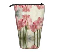 JEJEA Astuccio telescopico multifunzionale con stampa di tulipani rosa carino astuccio per penne astuccio portatile per cosmetici, Nero , Taglia unica, Organizer per borse