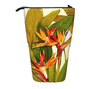 JEJEA Astuccio telescopico multifunzionale con stampa di uccelli tropicali del paradiso carino astuccio per cancelleria astuccio per cosmetici portatile, Nero , Taglia unica, Organizer per borse