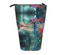 JEJEA Astuccio telescopico multifunzionale con stampa libellula sul fiore carino astuccio per cancelleria portapenne borsa cosmetica portatile, Nero , Taglia unica, Organizer per borse