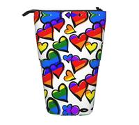 JEJEA Astuccio telescopico multifunzione con stampa di cuori Gay Pride colorati arcobaleno carino astuccio per penne portatile borsa cosmetica, Nero , Taglia unica, Organizer per borse