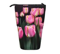 JEJEA Astuccio telescopico multifunzione con stampa di tulipani rosa e tulipani, astuccio per penne e cosmetici portatile, Nero , Taglia unica, Organizer per borse