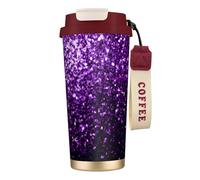 JEJEA Bella tazza termica in acciaio inox con stampa glitter viola, doppia parete, tazza da caffè da viaggio, per casa e ufficio