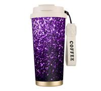 JEJEA Bella tazza termica in acciaio inox con stampa glitter viola, doppia parete, tazza da caffè da viaggio, per casa e ufficio