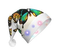 JEJEA Bellissimo cappello di Babbo Natale con stampa a farfalla per adulti, cappello di Natale con luci per donne e uomini, forniture per feste di Capodanno