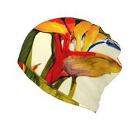 JEJEA Berretto morbido con stampa di uccelli tropicali del paradiso per donne e uomini, caldo berretto morbido antivento chemio berretto elasticizzato con teschio, Nero , Taglia unica