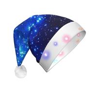 JEJEA Blu Brillante Stelle Stampa Santa Hat Adulto Led, Cappello di Natale Con Luci Per Le Donne E Gli Uomini Di Capodanno Forniture Del Partito