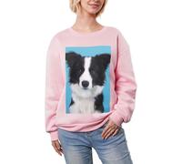 JEJEA Border Collie Stampa Inverno Pile Foderato Caldo Casual Tops, Donna Oversize Manica Lunga Pullover Felpa Moda, rosa, S