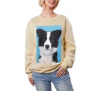 JEJEA Border Collie Stampa Inverno Pile Foderato Caldo Casual Tops, Donna Oversize Manica Lunga Pullover Felpa Moda, Albicocca, S