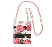 JEJEA Borsa a tracolla per telefono a tracolla con stampa a fiori bianchi e neri per donne e uomini, borsa per telefono con tracolla regolabile, per viaggi e shopping, rosa, Taglia unica
