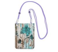 JEJEA Borsa a tracolla per telefono con stampa a forma di fiore verde acqua su tavola di legno per donne e uomini, borsa per telefono con tracolla regolabile, per viaggi e shopping, Viola, Taglia