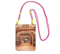 JEJEA Borsa a tracolla per telefono con stampa biblioteca per donne e uomini, borsa per telefono con tracolla regolabile, per viaggi e shopping, Fucsia, Taglia unica