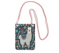 JEJEA Borsa a tracolla per telefono con stampa di alpaca, con fiori e alpaca, per donne e uomini, borsa per telefono con tracolla regolabile, per, rosa, Taglia unica