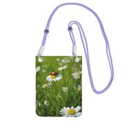 JEJEA Borsa a tracolla per telefono con stampa di coccinelle e margherite per donne e uomini, borsa per telefono con tracolla regolabile, per viaggi e shopping, Viola, Taglia unica