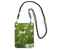 JEJEA Borsa a tracolla per telefono con stampa di coccinelle e margherite per donne e uomini, borsa per telefono con tracolla regolabile, per viaggi e shopping, Nero , Taglia unica