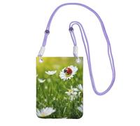 JEJEA Borsa a tracolla per telefono con stampa di coccinelle e margherite per donne e uomini, borsa per telefono con tracolla regolabile, per viaggi e shopping, Viola, Taglia unica
