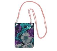 JEJEA Borsa a tracolla per telefono con stampa di fiori viola e verde acqua per donne e uomini, borsa per telefono con tracolla regolabile, per viaggi e shopping, rosa, Taglia unica