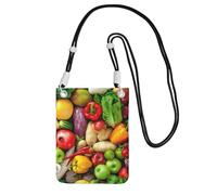 JEJEA Borsa a tracolla per telefono con stampa di frutta e verdura fresca per donne e uomini, borsa per telefono con tracolla regolabile, per viaggi e shopping, Nero , Taglia unica