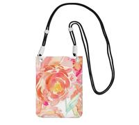 JEJEA Borsa a tracolla per telefono con stampa peonia pesca per donne e uomini, borsa per telefono con tracolla regolabile, per lo shopping di viaggio, Nero , Taglia unica