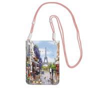 JEJEA Borsa a tracolla per telefono con stampa Torre Eiffel di Parigi Street Scene per donne e uomini, borsa per telefono con tracolla regolabile, per viaggi e shopping, rosa, Taglia unica