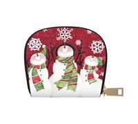 JEJEA Buon Natale Carino Pupazzo di Neve Stampa Porta Carte di Credito, Piccolo Portafoglio Porta Carte con Cerniera, Porta Carte in Pelle, bianco, Taglia unica