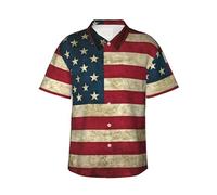 JEJEA Camicia hawaiana con stampa bandiera americana da uomo, a maniche corte, con bottoni, camicie estive da spiaggia, top cubano casual, Nero , M