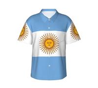 JEJEA Camicia hawaiana con stampa bandiera argentina da uomo, a maniche corte, con bottoni, camicie estive da spiaggia, top cubano casual, Nero , L