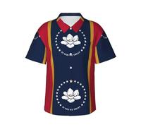 JEJEA Camicia hawaiana con stampa bandiera del Mississippi da uomo, a maniche corte, con bottoni, camicie estive da spiaggia, top cubano casual, Nero , L