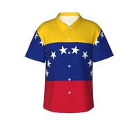 JEJEA Camicia hawaiana con stampa bandiera del Venezuela da uomo, a maniche corte, con bottoni, camicie estive da spiaggia, top cubano casual, Nero , 3XL