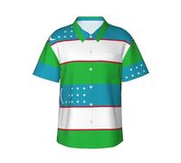 JEJEA Camicia hawaiana con stampa bandiera della Repubblica dell'Uzbekistan, da uomo, a maniche corte, con bottoni, camicie estive da spiaggia, top cubano casual, Nero , L