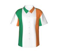 JEJEA Camicia hawaiana con stampa bandiera irlandese da uomo, a maniche corte, con bottoni, camicie estive da spiaggia, top cubano casual, Nero , 3XL